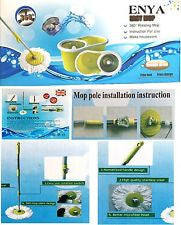 Enya Easy 360 Degree Spinning Mop Stainless Steel Spin-Dry Bucket + 4 Mop Heads