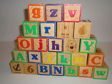 LOT BUILDING BLOCKS LETTER ALPHABET PICTURE TOYS WOODEN 1 3/4"X 1 3 /4" COLORFUL