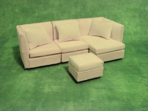 1:12 Scale 4 Piece Corner Sofa - Settee & Foot Stool Dolls House Miniature 996