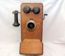 OAK WALL CRANK TELEPHONE - ANTIQUE STROMBERG CARLSON/ WESTERN ELECTRIC