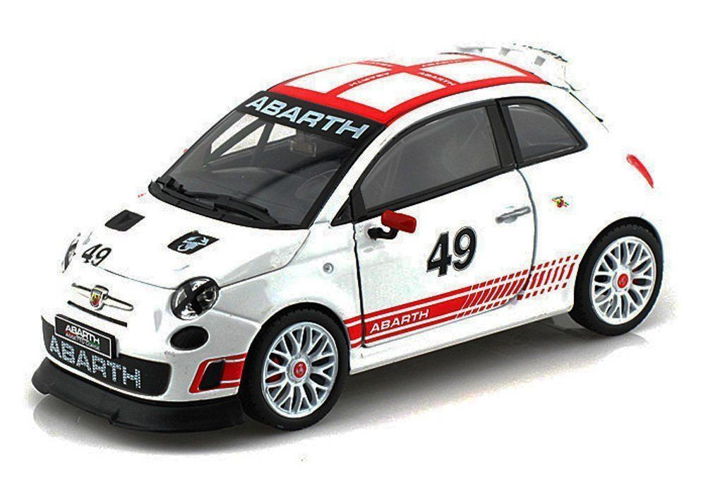 Fiat Abarth 500 #49 White Bburago 28101 1/24 scale Diecast Model Toy Car