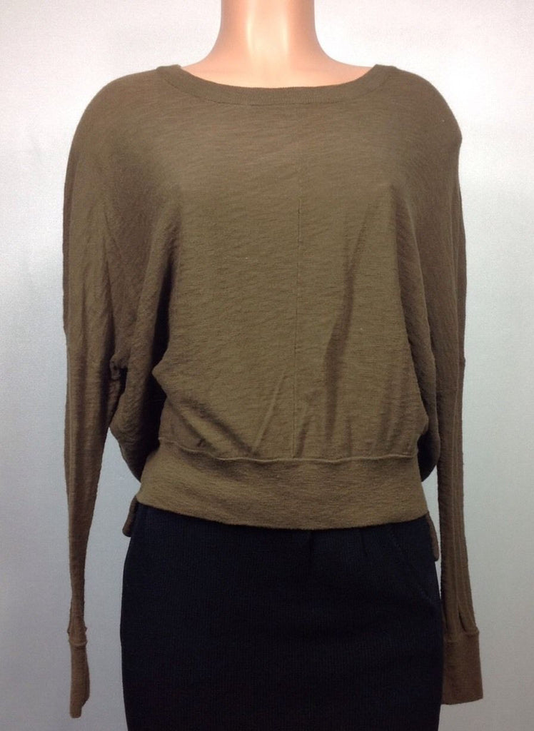 VINCE Olive Green 100% Cotton Long Sleeve Oversized Hi-lo Sweater Knit Top