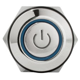 16mm 12V Latching Push Button Power Switch Aluminum Metal Blue LED Waterproof