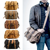 Men Vintage Style Canvas Leather Satchel School Military Shoulder Messenger Bag