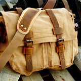 Men Vintage Style Canvas Leather Satchel School Military Shoulder Messenger Bag