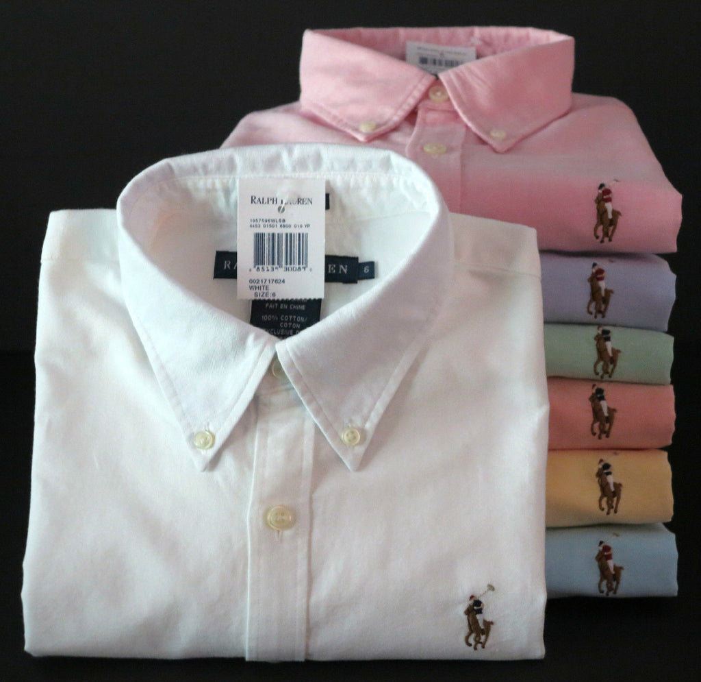 NEW POLO RALPH LAUREN WOMEN'S LONG SLEEVE OXFORD BUTTON DOWN SLIM FIT SHIRT TOP