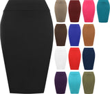 Womens Plain Bodycon Pencil High Waisted Ladies Stretch Midi Skirt 8 - 14