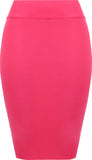Womens Plain Bodycon Pencil High Waisted Ladies Stretch Midi Skirt 8 - 14