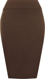 Womens Plain Bodycon Pencil High Waisted Ladies Stretch Midi Skirt 8 - 14