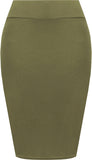 Womens Plain Bodycon Pencil High Waisted Ladies Stretch Midi Skirt 8 - 14