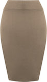 Womens Plain Bodycon Pencil High Waisted Ladies Stretch Midi Skirt 8 - 14