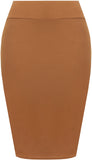 Womens Plain Bodycon Pencil High Waisted Ladies Stretch Midi Skirt 8 - 14