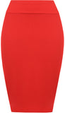 Womens Plain Bodycon Pencil High Waisted Ladies Stretch Midi Skirt 8 - 14