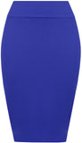 Womens Plain Bodycon Pencil High Waisted Ladies Stretch Midi Skirt 8 - 14