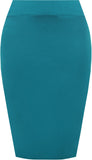 Womens Plain Bodycon Pencil High Waisted Ladies Stretch Midi Skirt 8 - 14