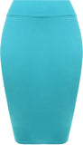 Womens Plain Bodycon Pencil High Waisted Ladies Stretch Midi Skirt 8 - 14