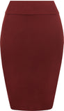 Womens Plain Bodycon Pencil High Waisted Ladies Stretch Midi Skirt 8 - 14