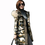 Womens Camouflage Duck Down Cotton Long Jacket Coat Trench Outwear Padded Parka