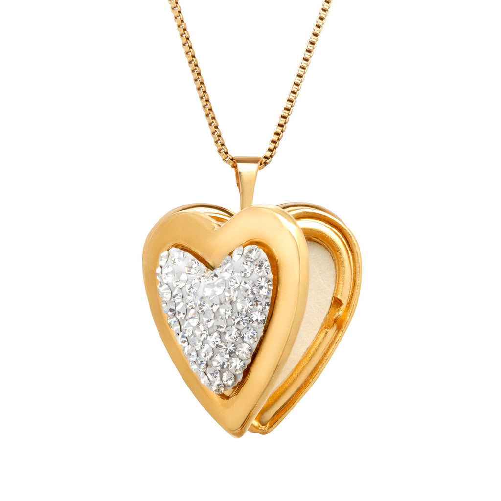 Heart Locket Pendant with Swarovski Crystal in 14K Gold Over Sterling Silver