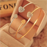 Women Fashion Style Rhinestone Love Heart Bangle Gold Cuff Bracelet Jewelry