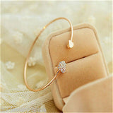 Women Fashion Style Rhinestone Love Heart Bangle Gold Cuff Bracelet Jewelry