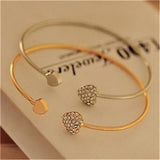 Women Fashion Style Rhinestone Love Heart Bangle Gold Cuff Bracelet Jewelry