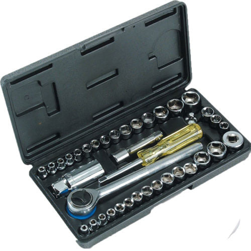 40PC SOCKET SET WITH CASE 1/4" 3/8" DR METRIC AF SOCKETS RATCHET HANDLE TOOLS