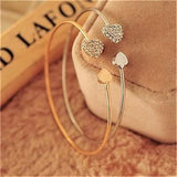 Women Fashion Style Rhinestone Love Heart Bangle Gold Cuff Bracelet Jewelry
