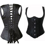 Spiral Steel Boned Waist Training Cincher Satin Plain Black Corset Vest