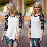 Womens Long Sleeve Shirt Casual Lace Blouse Loose Cotton Tops T Shirt