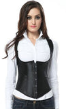 Spiral Steel Boned Waist Training Cincher Satin Plain Black Corset Vest