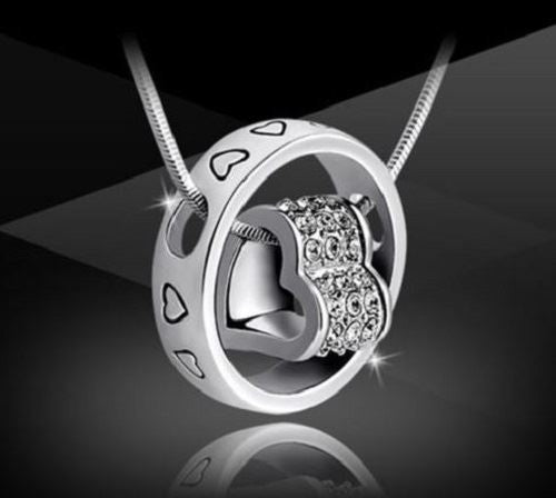 Silver Crystal Heart Pendant Necklace