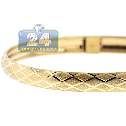 Solid 10K Yellow Gold Diamond Cut Bangle Womens Bracelet 8 Inches