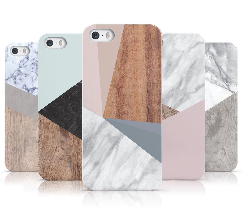 DYEFOR WOODEN MARBLE GEOMETRIC HARD BACK PHONE CASE COVER FOR APPLE IPHONE 5 5S