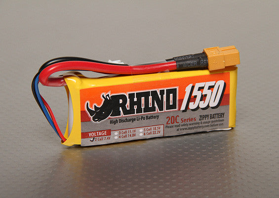 Rhino 1550mAh 2S 7.4v 20C Lipoly Pack
