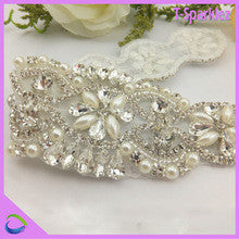 bridal gown rhinestone bridal sash belt with pearls bridal lace applique