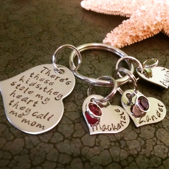 Personalized Keychain Hand Stamped Keychain There's These Kids They Call Me Mom Mothers Day Gift