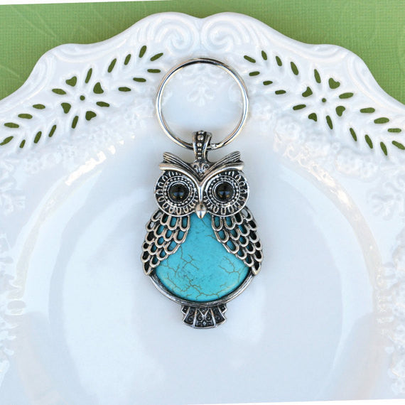 Owl Keychain, Animal Keychain, Bird Keychain, Key Accessories, Owl Silver Keychain, Silver Owl Keychain, Turquoise Owl, Decorative Keychain