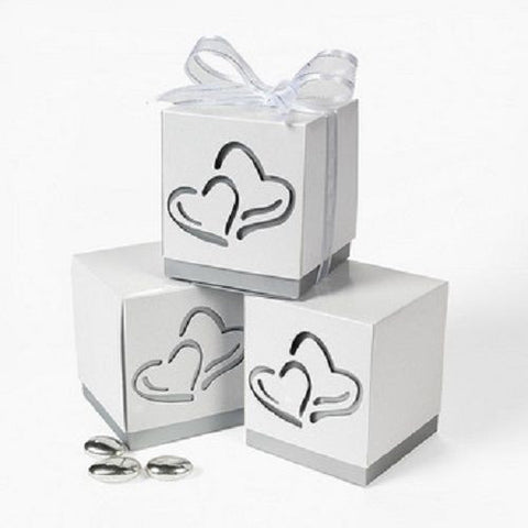 Lot of 12 Love Two Hearts Wedding White Paper Favor Boxes Shower