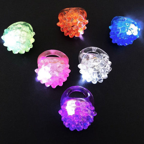 120 PCS LED Light Up Flashing Jelly Bumpy Rings Assorted Colors Fun Glow