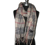 PLAID/CHECK Beige pashmina long soft scarf stole wrap shawl cape