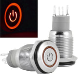 16mm 12V Latching Push Button Power Switch Aluminum Metal Red LED Waterproof