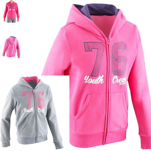 DOMYOS GIRL WARM COTTON/POLYESTER FLEECE LINING ZIP-UP JACKET