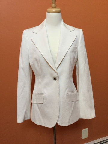 DOLCE AND GABBANA White Cotton Long Sleeve Blazer Jacket