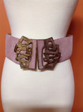 Vintage Brutalist Brass Buckle THICK Leather Belt By David D