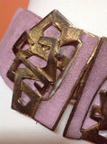 Vintage Brutalist Brass Buckle THICK Leather Belt By David D