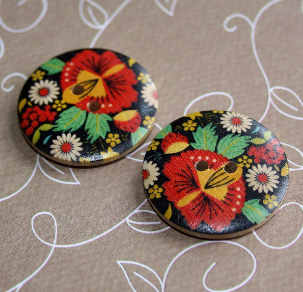 50 pcs woden 2-hole 30mm button floral buttons scrapbooking