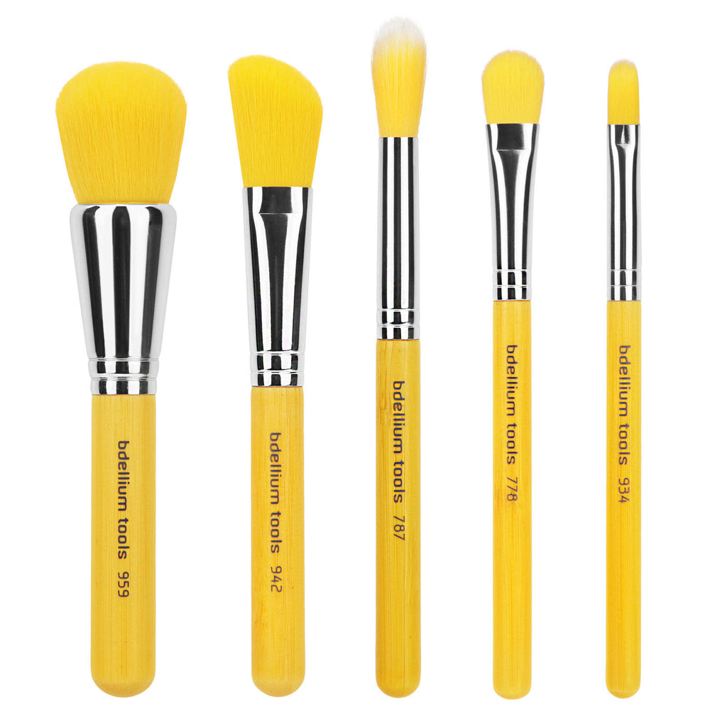 Bdellium Tools Makeup Cosmetic Beauty Brush Yellow Bambu Mineral 5pc Brush Set