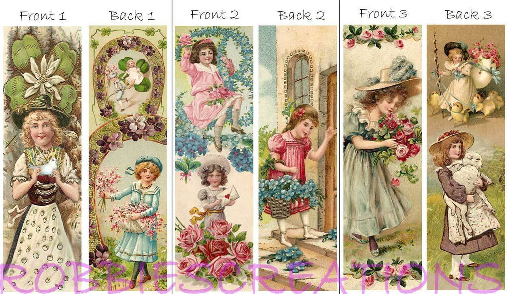 3 Vintage Style BOOKMARKS 1900 VICTORIAN Children Flowers Book Mark