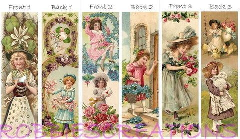 3 Vintage Style BOOKMARKS 1900 VICTORIAN Children Flowers Book Mark